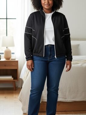 Xersion Black Zip-Up Jacket with White Trim
